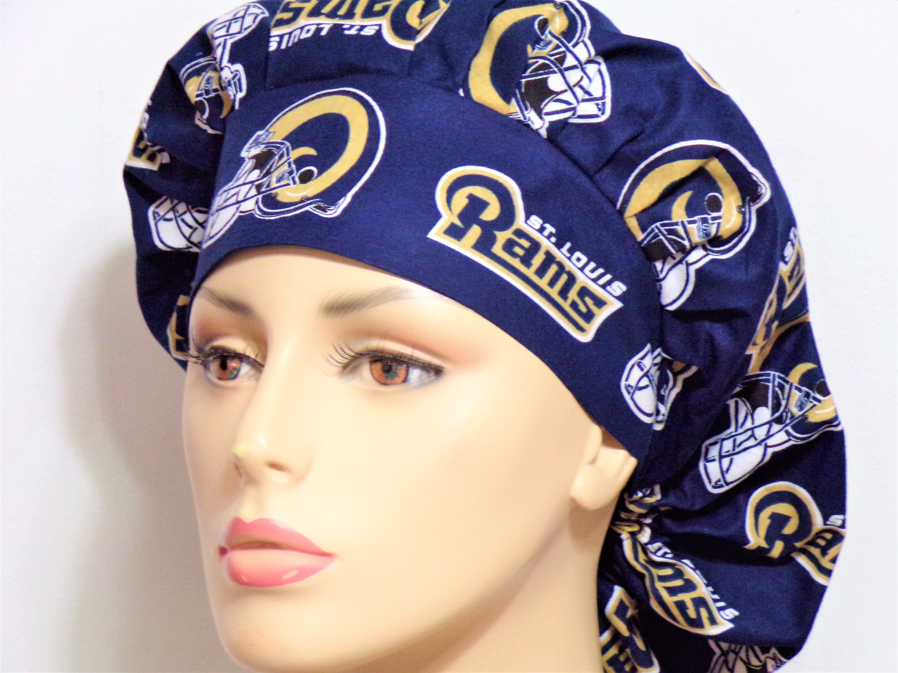 Scrub Hats/St Louis Rams Fabric/Bouffant St. Hats/Sports Hat/Silvercaps/Womens Hat/Etsy Hat/Surgical Hat