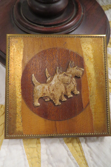 Antique Keepsake Photo Clip // Hinged Slim Box With Latch Holds Two Photos 2 3/8" Square Scotty Dogs On Front