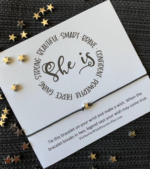 She Is Beautiful, Strong, Brave, Loved Wish Bracelet, Mother's Day Present, Card Gift