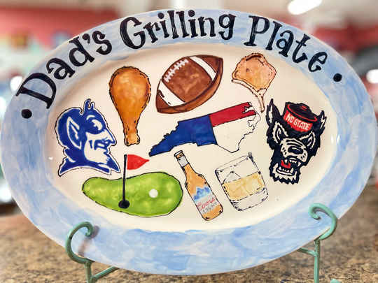 Ceramic Custom Oval Grill Football Fathers Day Birthday Grilling Platter North Carolina Dad Daddy Burger Gift Plate Golf Seafood Beach