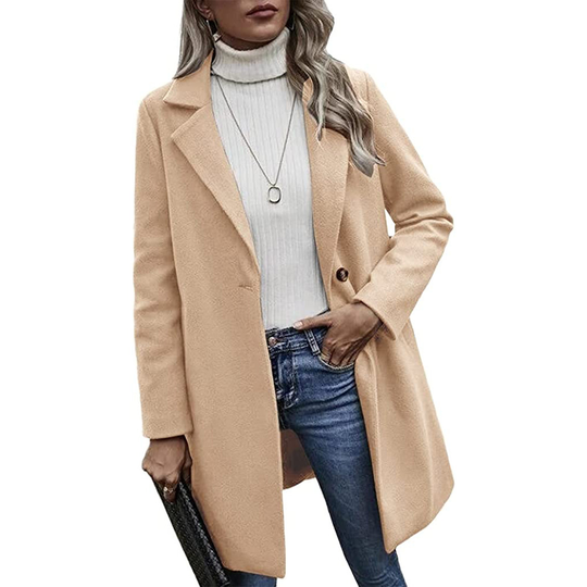Women's Mid-Length Slim Fit Wool Blend Coat Windproof Trench Coat - beige, Medium