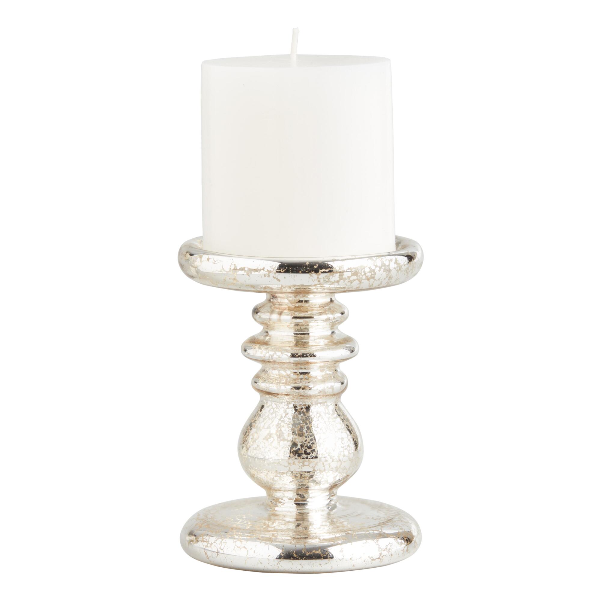 Pier Place Small Silver Mercury Glass Pillar Candleholder by World Market