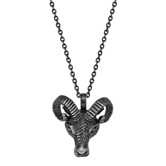 LYNX Men's Antiqued Stainless Steel Ram's Head Pendant Necklace, Size: 24", Grey