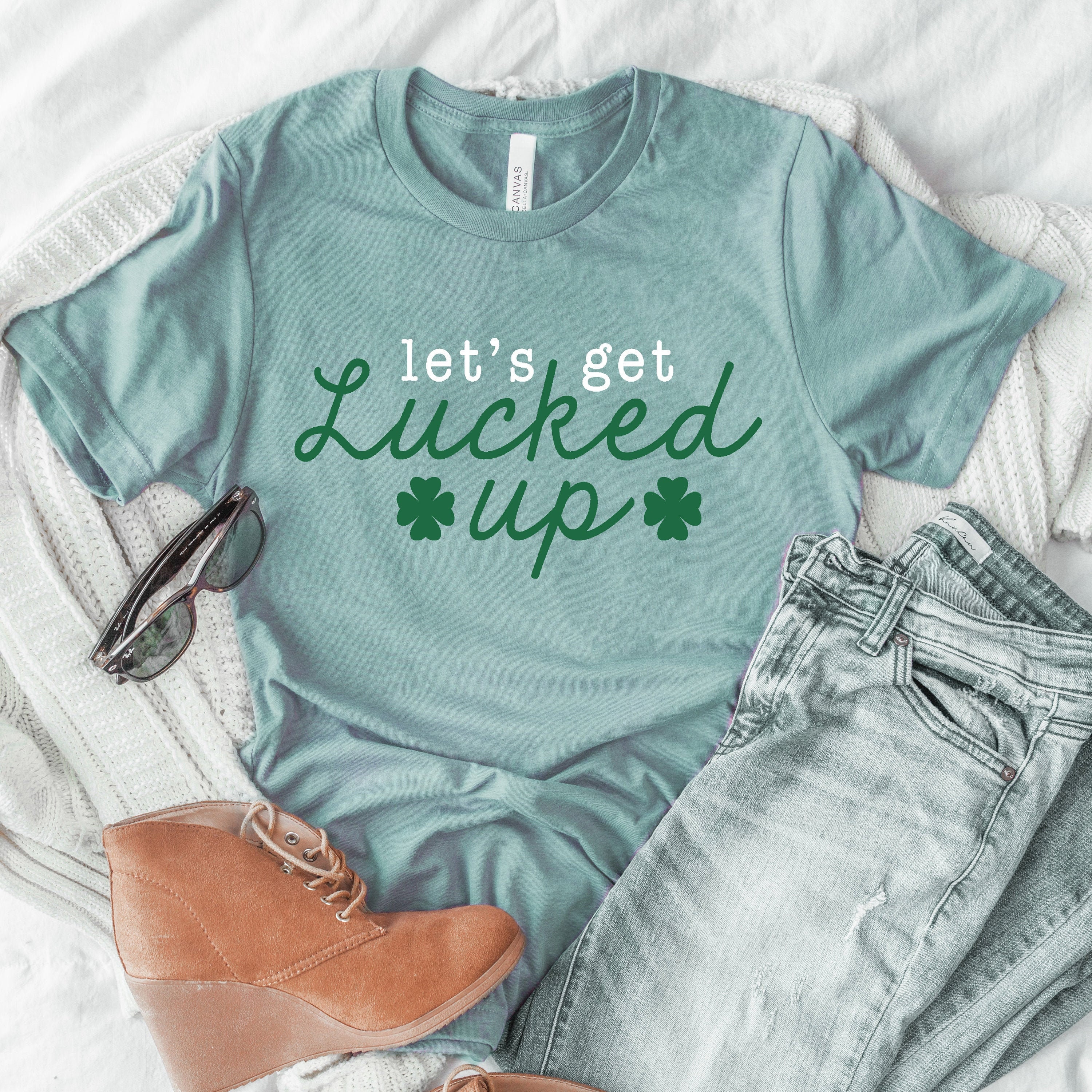 Lets Get Lucked Up - St Pattys Day Shirt St. Patricks Womens St. Patricks Shamrock Tshirt