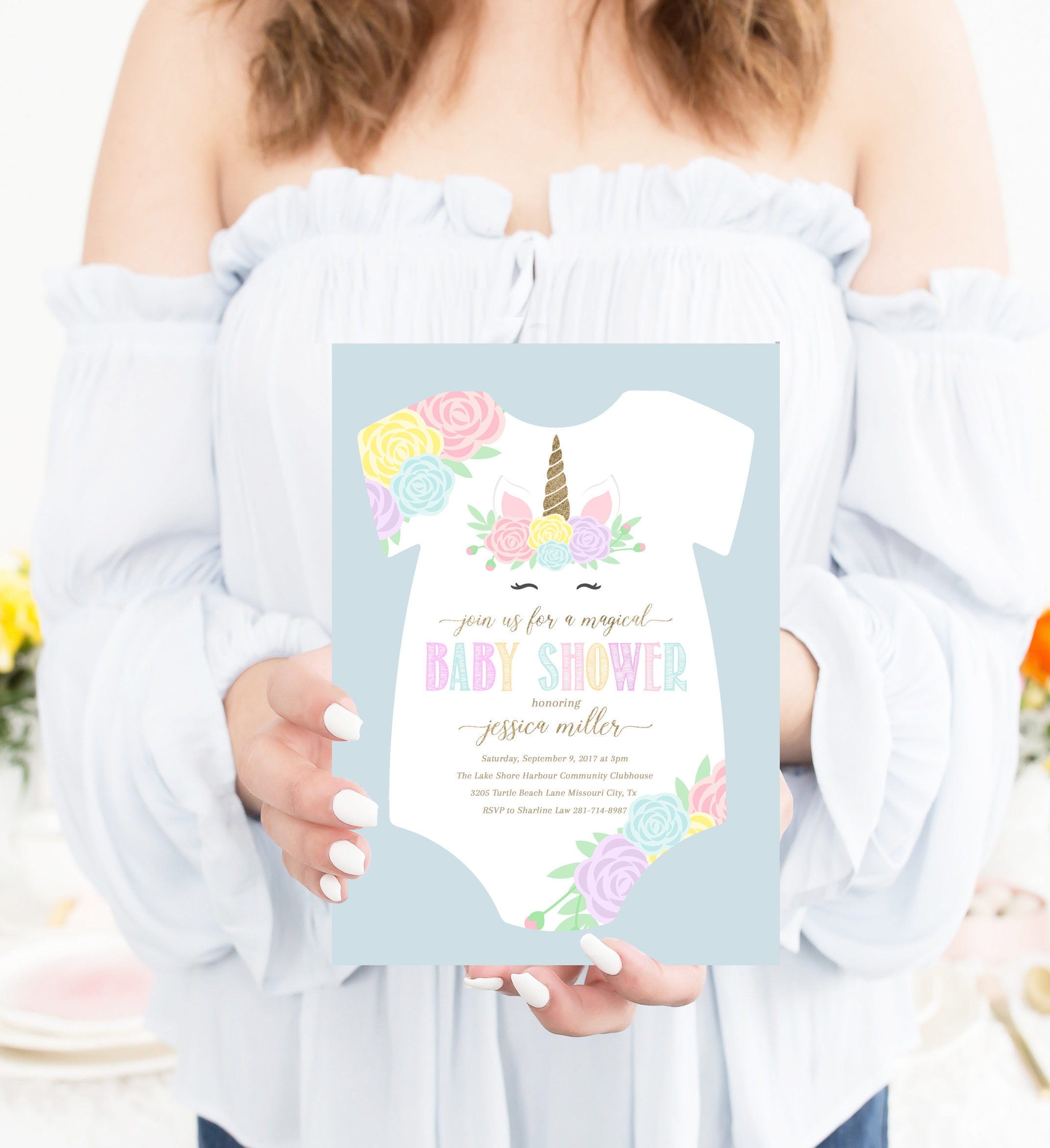 Unicorn Baby Shower Invitation, Invite, Girl Party Pink Unicorn Invitation #3