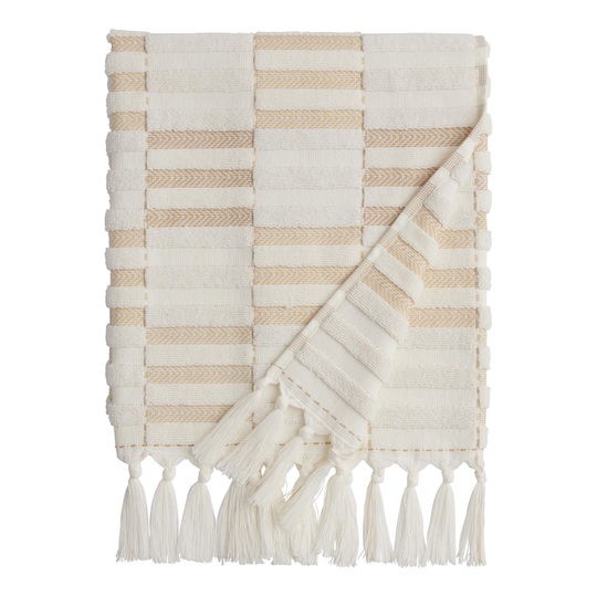 Tan And Ivory Striped Sculpted Sloan Bath Towel: Black/White - Cotton by World Market