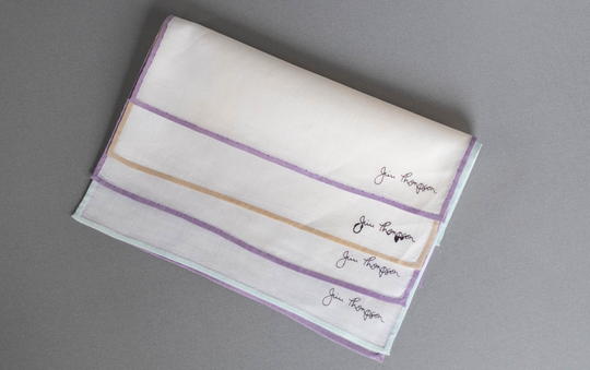 Set Of 4 Jim Thompson Signed Cotton Handkerchiefs, Pocket Square