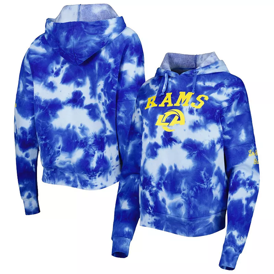 Women's New Era Royal Los Angeles Rams Cloud Dye Fleece Pullover Hoodie, Size: XL, Blue