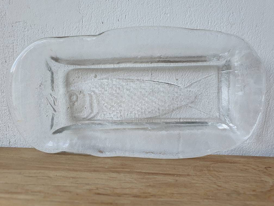 Vintage Scandinavian Lead Crystal Fish Serving Platter, Glass Seafood Dish, Kosta Glasbruk, Göran Wärff, 1970S