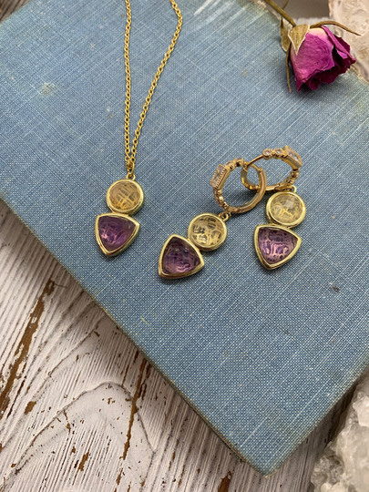Gold Huggie Earrings // Necklace Huggy Jewelry Set// Gift For Her Mom