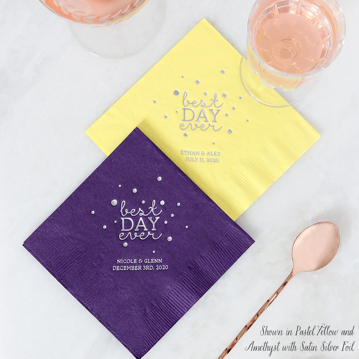 Best Day Ever Custom Wedding Napkins - Napkin, Decor, Cocktail Graduation, Foil Stamped