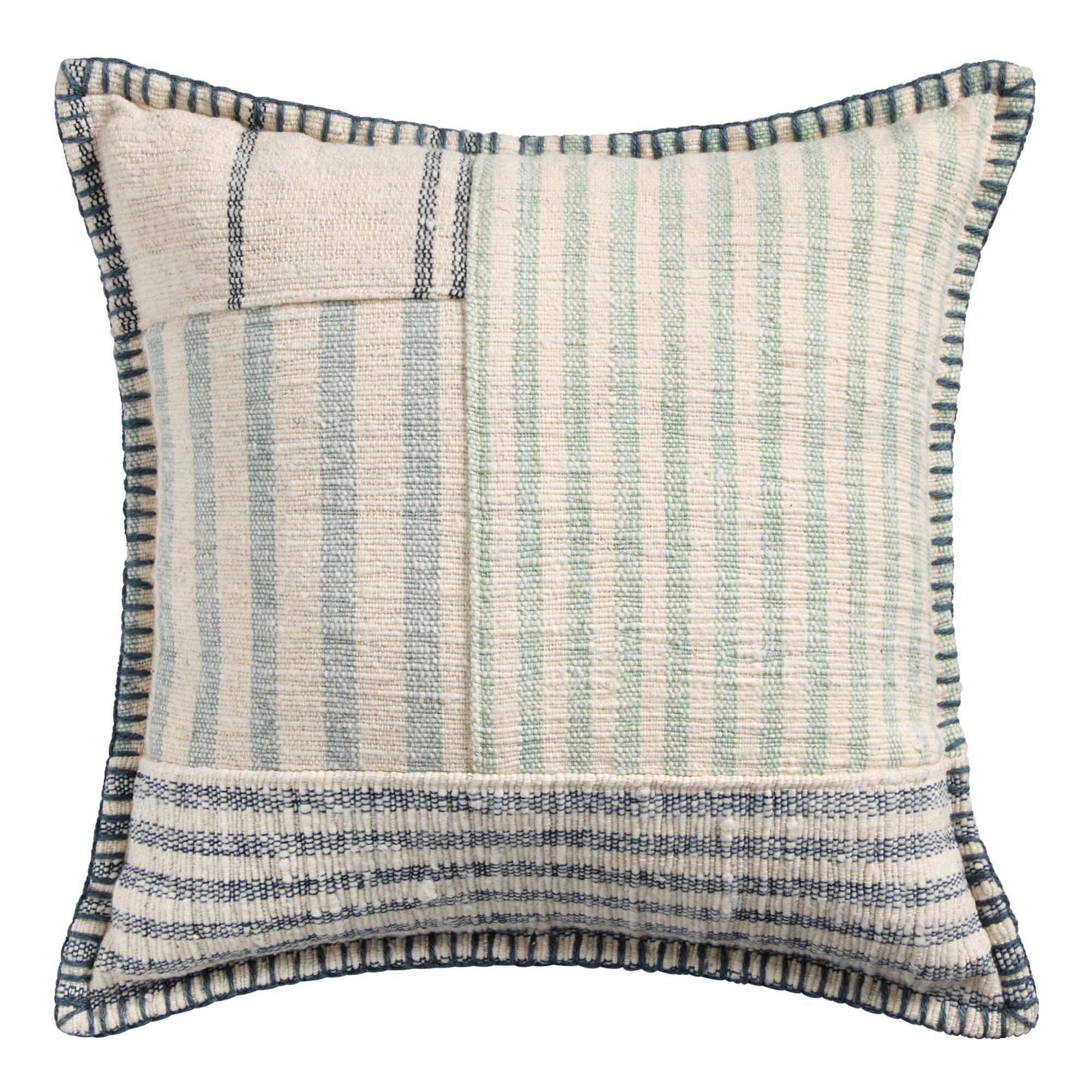 Gray and Blue Stripe Farmhouse Throw Pillow by World Market