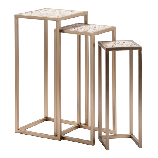 Square Gold and Terrazzo Elnora Nesting Tables 3 Piece Set: Multi - Metal by World Market
