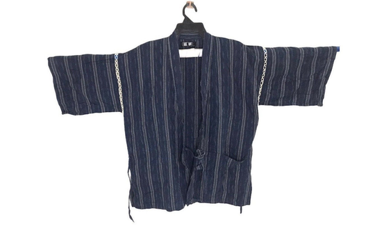 Mega Sale Vintage Noragi Kimono Hanten Jinbei Japanese Haori Happi Jacket Cardigan Blue Striped B272