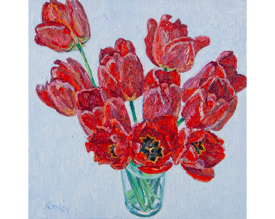 Tulips Painting Floral Original Art Print Red Flowers Wall 6 By Komarovart