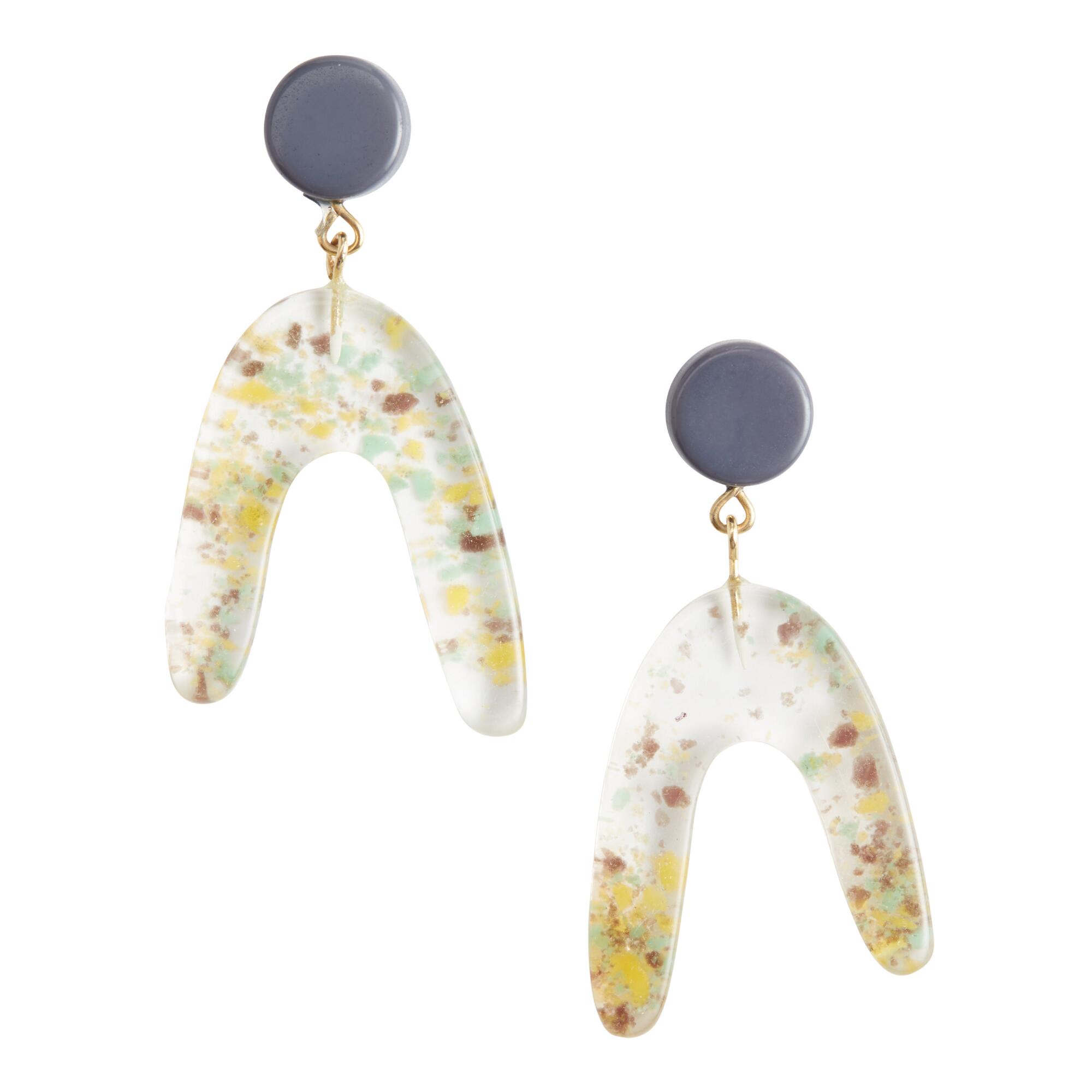 Aqua And Orange Speckled Resin Drop Earrings by World Market
