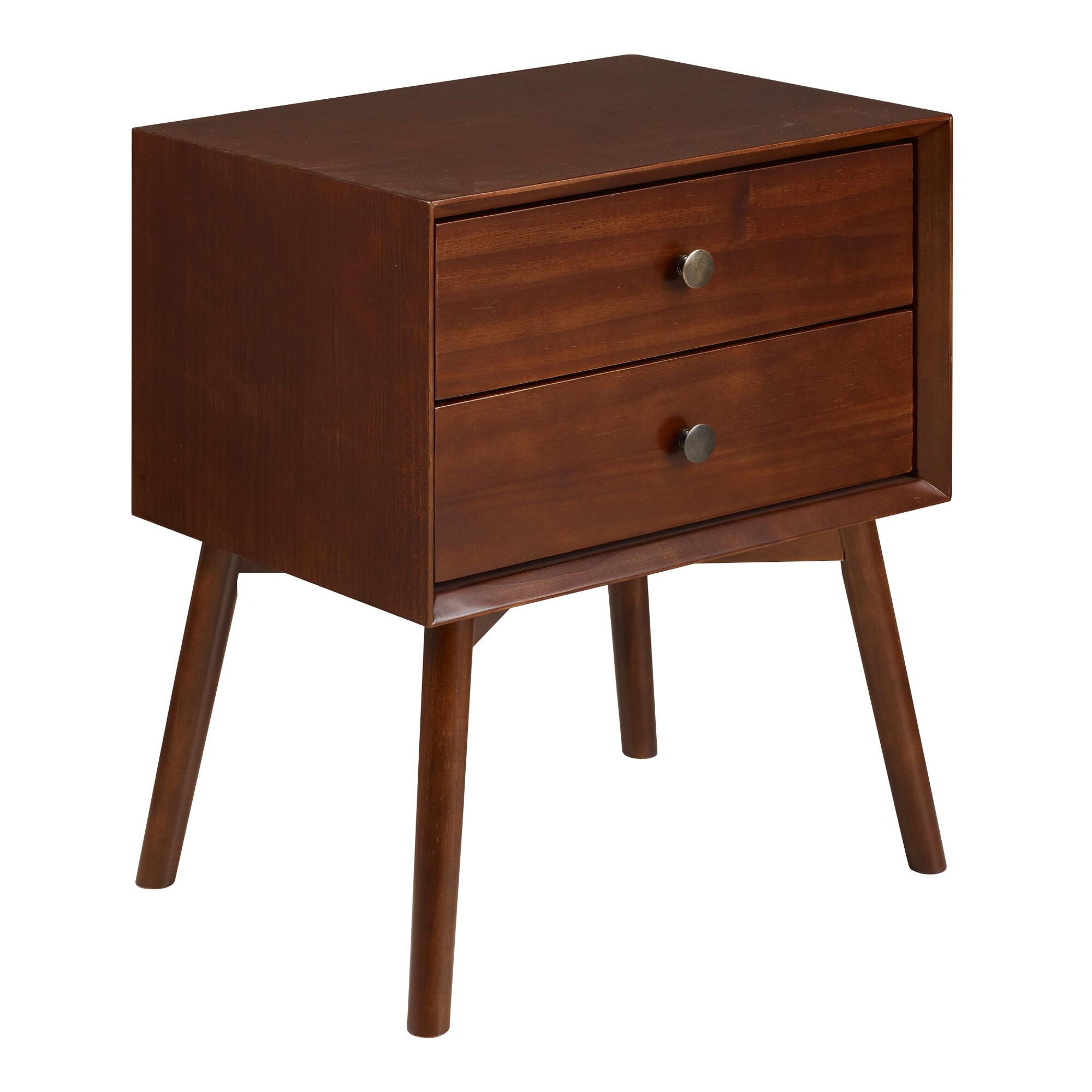 Pine Mid Century Archer Nightstand with 2 Drawers: Brown - Wood by World Market