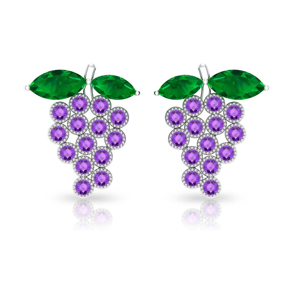 3/4 Ct Grapes Earrings, Fruit Stud Amethyst Emerald Cute Earrings