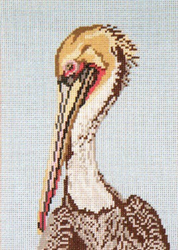 Needlepoint Handpainted Needle Crossings Brown Pelican Head 5x7 -Free Us Shipping