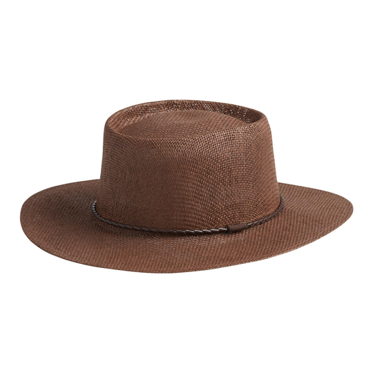 Brown Straw Mesa Boater Hat with Braided Trim by World Market