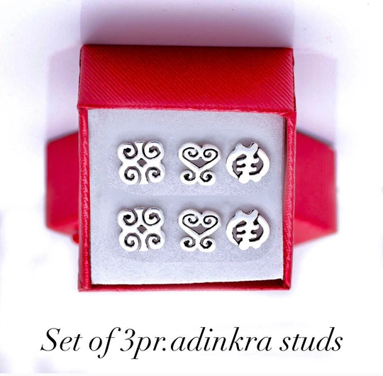 3 Pair Stud Earring Set, Adinkra Symbol Gift Set