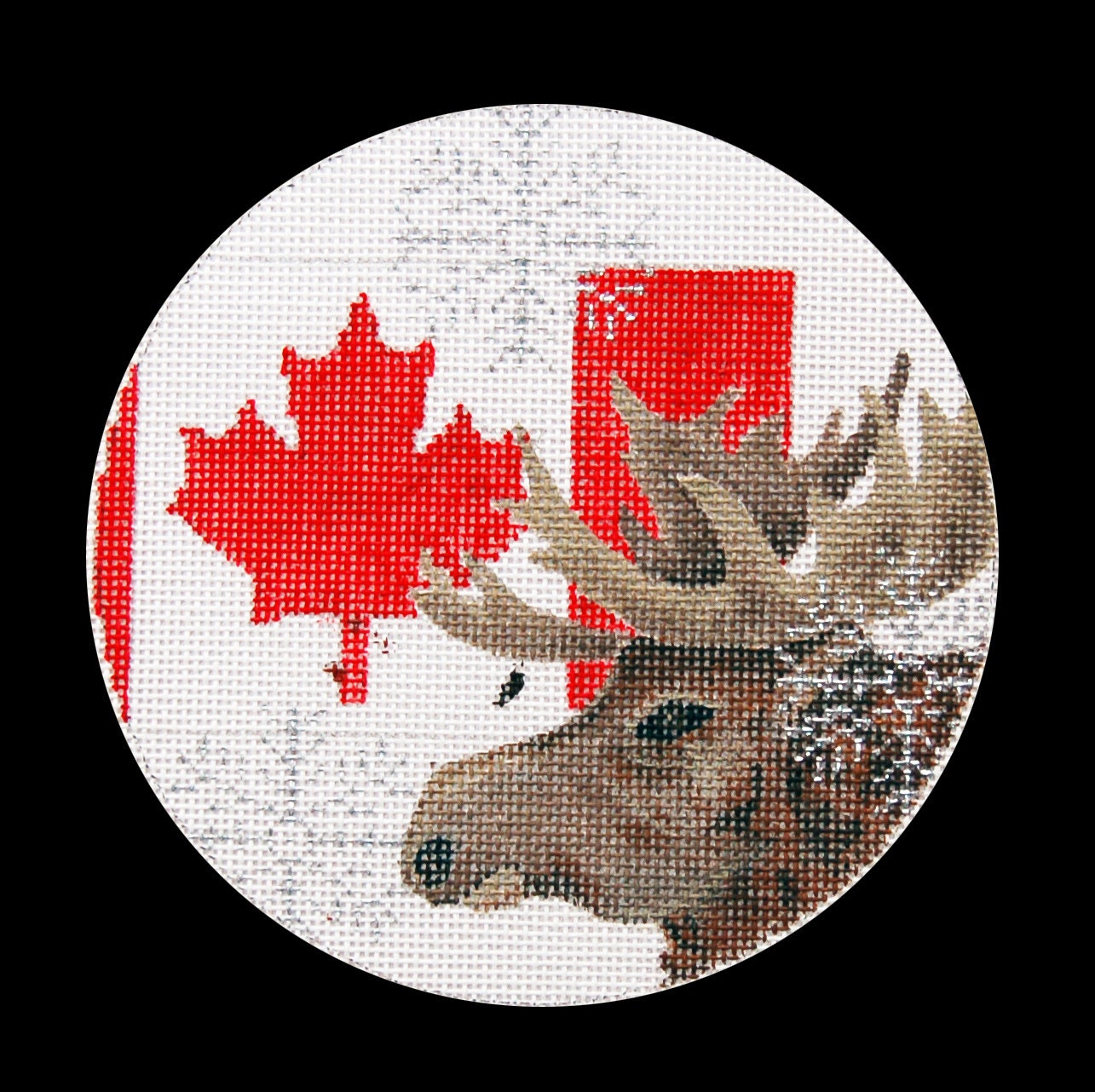 Needlepoint Handpainted Christmas Trubey Canada Ornament 5 -Free Shipping
