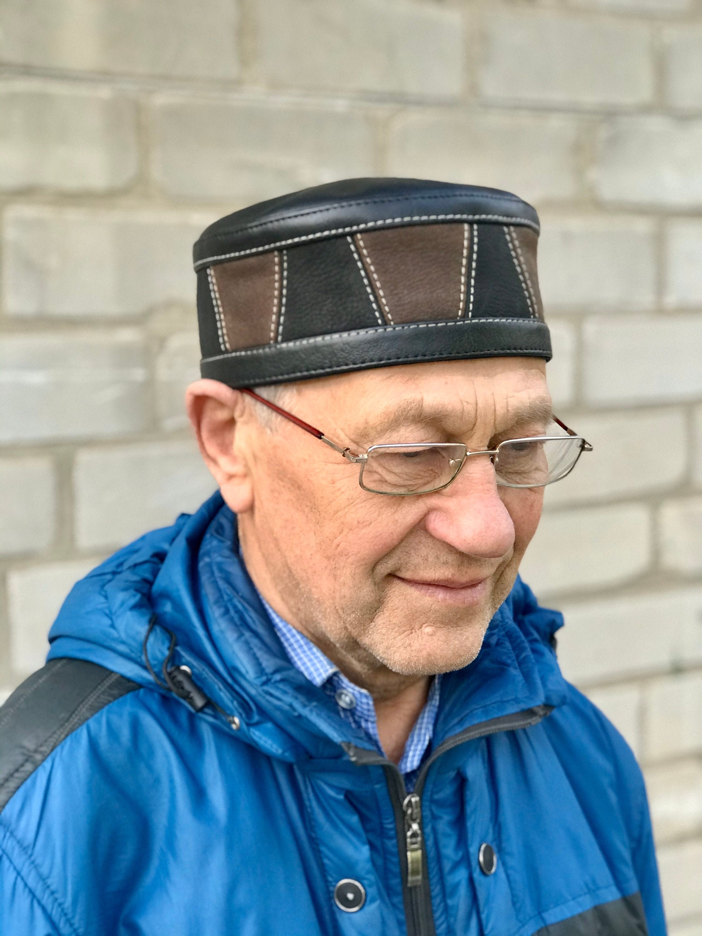 Kufi Big Size Leather andmade - Kippah Muslim Black & Brown Men's Hat