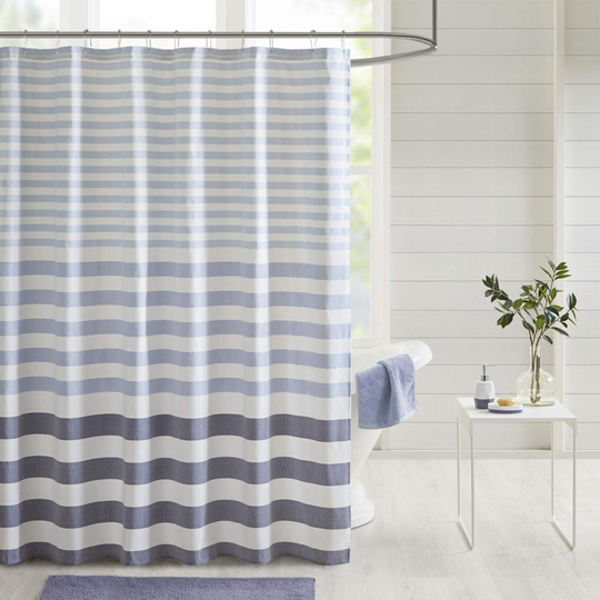 Gracie MIlls Aviana Stripe Blended Yarn Dyed Woven Shower Curtain Navy 72x72 -MP70-6143
