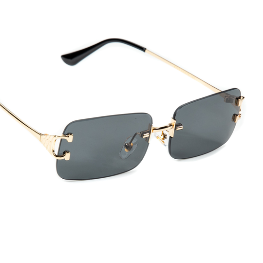 Black Gradient Tint Vintage Gold Frame Square Hip Hop Rimless Sunglasses