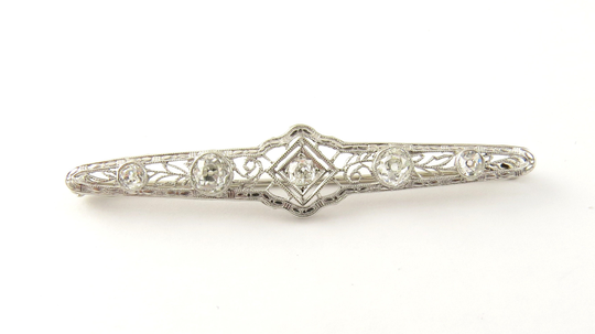 Vintage 18 Karat White Gold Filigree & Diamond Bar Pin #4696