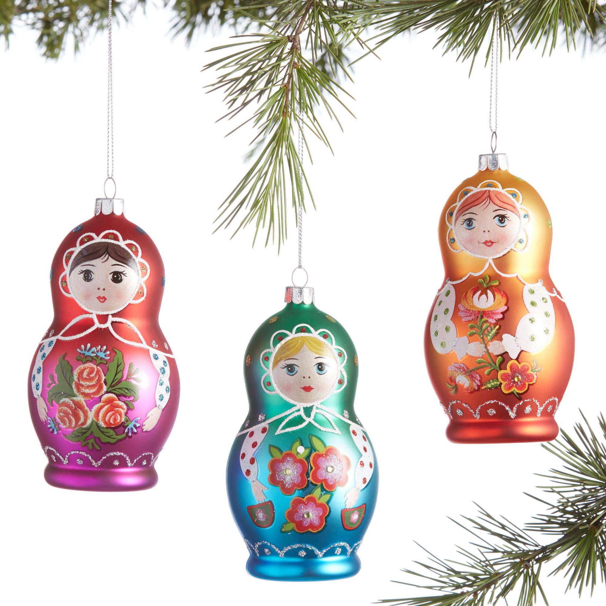 Glass Russian Nesting Matryoshka Doll Ornaments Set of 3 by World Market