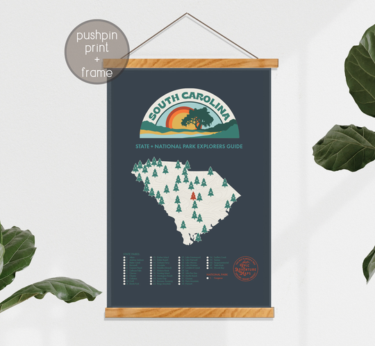 South Carolina State Parks Poster, Gorgeous Map Of Featuring National & Parks, Gift, 12 X 18"
