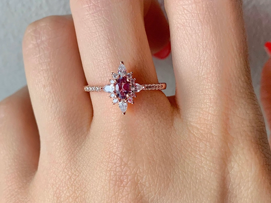 Zoe 14K Rose Gold Filled Ring Engagement Alexandrite Sterling Silver Promise June Anniversary Gift For Her Vintage