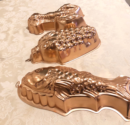50S Pink Aluminum Kitchen Copper Mold Seafood Decor Fish & Lobster Shack Look Molds Set Of 3