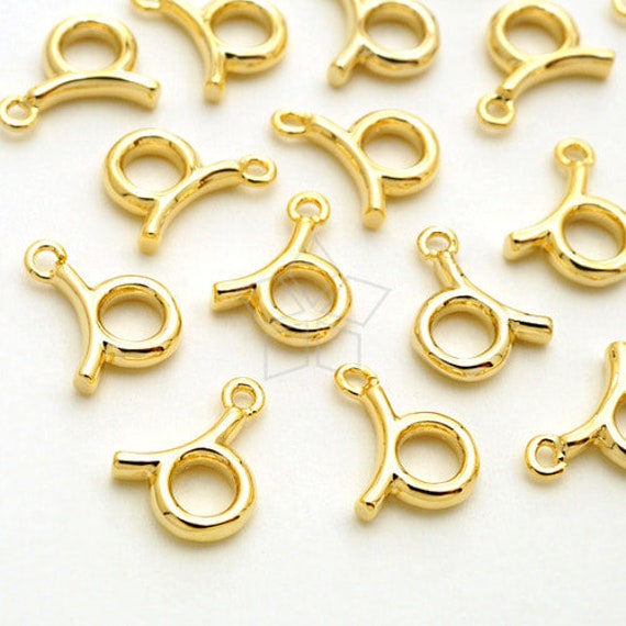 Pd-2827-Gd/2 Pcs - Zodiac Sign Symbol Charms, Constellation, Taurus, The Bull, April, May Birthday, Gold Plated Brass 6.9mm X 9mm