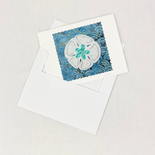 Sand Dollar Card, Handmade, Fabric, Cute Beach Greeting Card, Blank Card With Envelope, Thank You Ocean