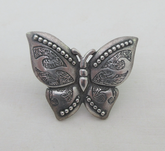 Ornate Silver Sterling Butterfly Brooch Pin