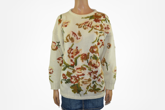 Wool Blend Floral Pullover Vintage Woman Sweater