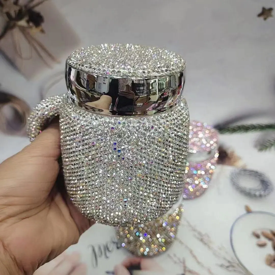 Blingpink Bling Dazzling Rhinestone Portable Travel Cup Mug With Handle & Twistable Lid, Perfect For Travel, Commute, Car Rides