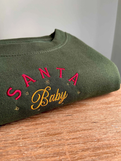 Santa Baby Stars, Embroidered Christmas Jumper, Unisex, Holidays Sweater, Stocking Filler, Festive Sweatshirt, Embroidery, 50's Retro, Gift