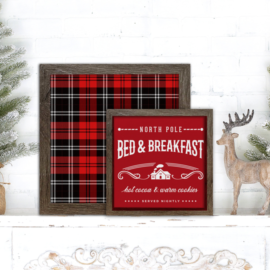 Christmas Signs Perfect For Layering Holiday Frames North Pole Bed & Breakfast Hot Cocoa Warm Cookies Red & Black Plaid