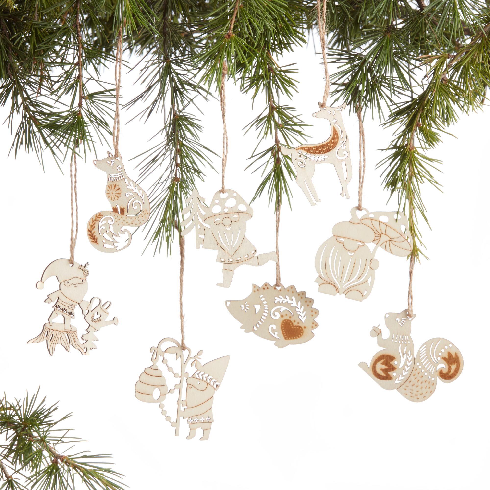 12 Pack Laser Cut Wood Woodland Boxed Ornaments Set Of 2: Natural by World Market