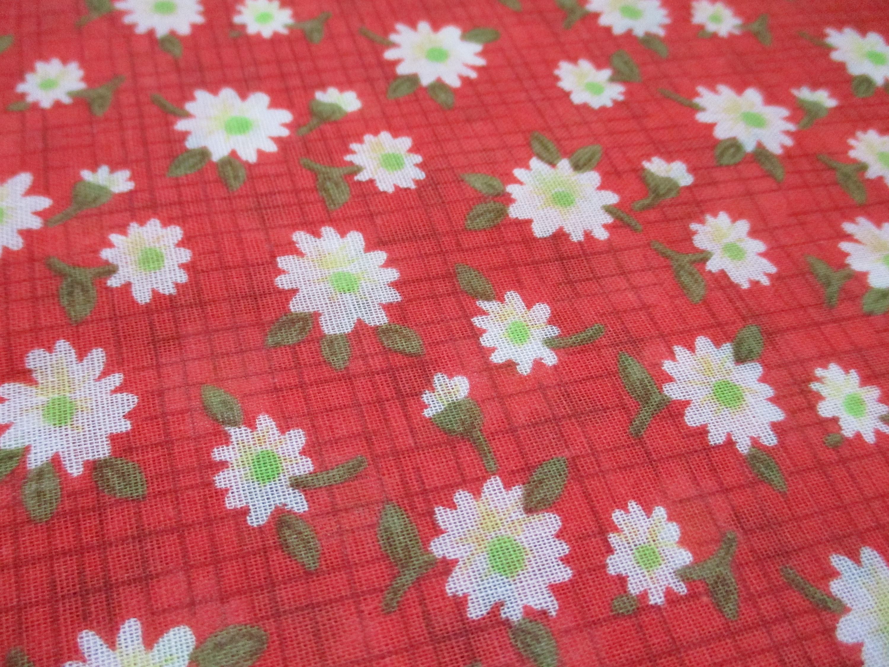 Vintage 1960S Fabric Sheer Cotton Poly Blend Red Floral 45 Inches Wide