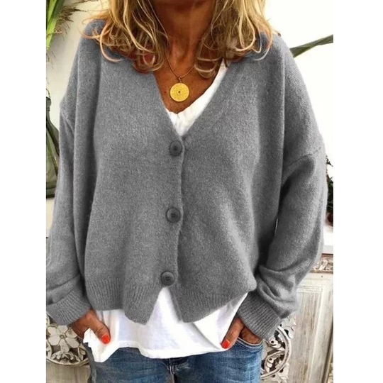 Winter Knitted Wool Blend Casual Long Sleeve Sweater - Gray, M - medium grey