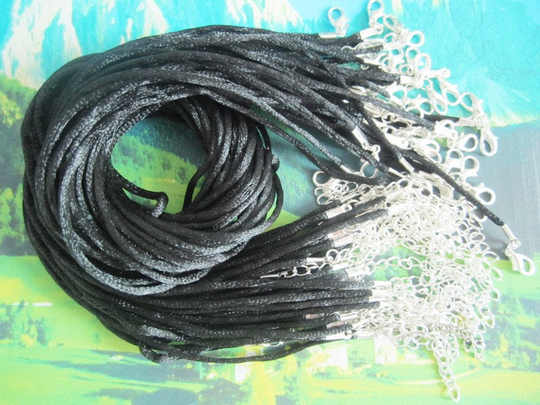 Small Silver Plated Finish50Pcs 16-18 Inch Adjustable 2mm Black Satin Necklace Cords