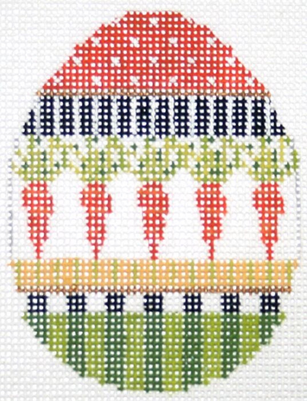 Needlepoint Handpainted Kelly Clark Easter Egg Carrot Patterned 3x3 -Free Us Shipping