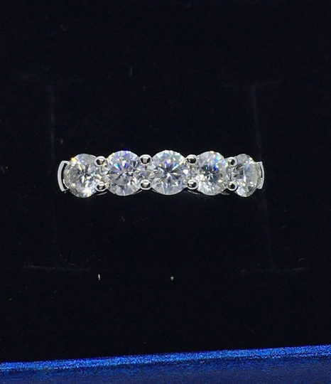 Moissanite 5-Stone Anniversary Ring, Wedding Band Stacking Ring Vvs1 Clarity 925/18K