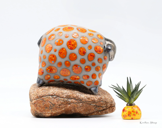 Sheep Sculpture Handmade Art Ceramic Ram Modern Figurine Orange Lamb Gifts Made To Order