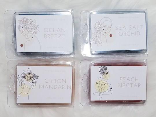 Self Love Wax Melt Gift Set, 100% Soy Melts. Ocean Breeze, Sea Salt Orchid, Peach Nectar & Citron Mandarin