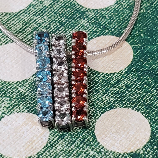 Vintage Red, White & Blue Patriotic Crystal Bar Necklace 925, Thailand